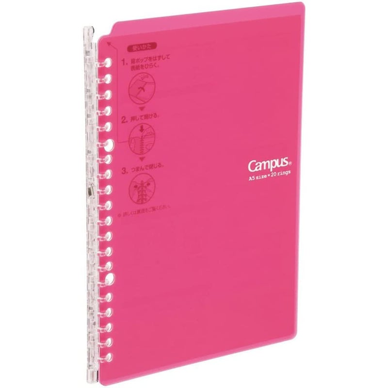 Kokuyo Campus Smart Ring Binder, B5 Pink Refillable Binder Notebook 26 Holes with 10 Extra Loose-Leaf Paper, Up to 25 Filler Papers for Work & Study, Japan Import (RU-SP700P) - Image 1